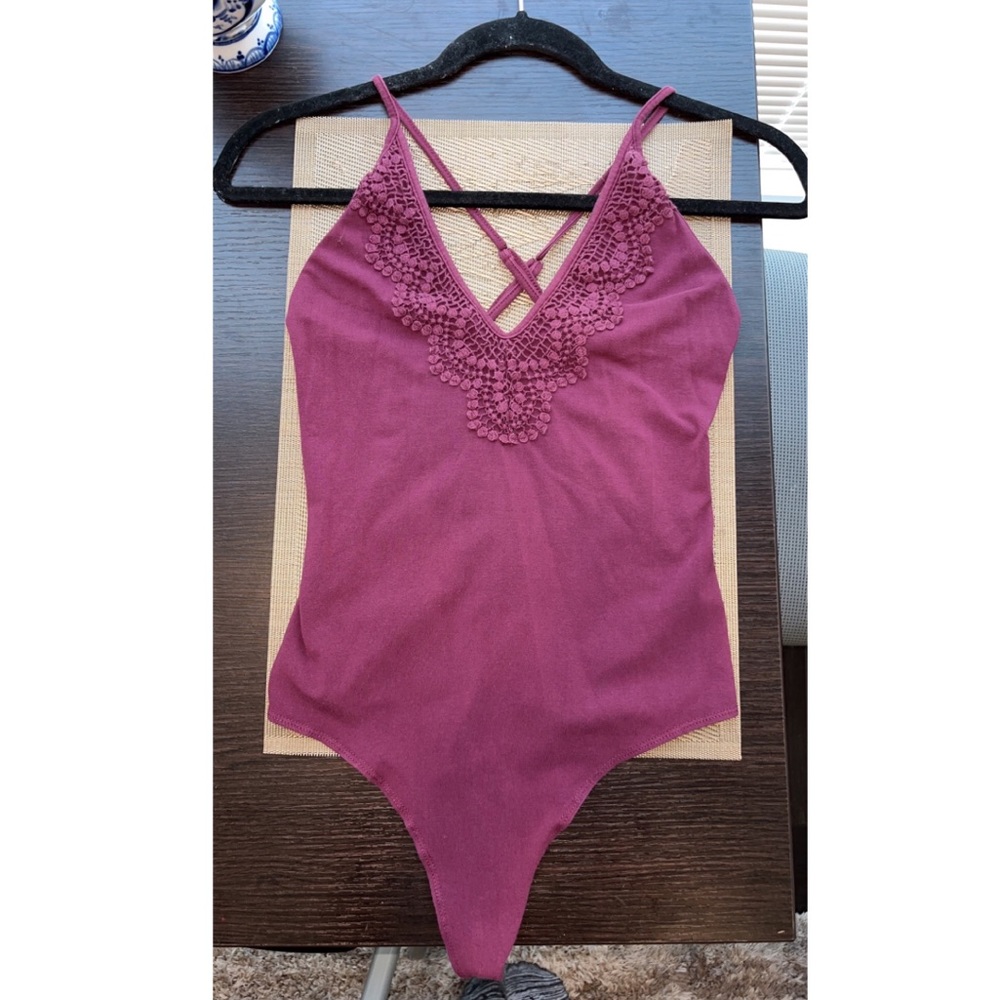 Kendall and Kylie burgundy red bodysuit with cross cross back